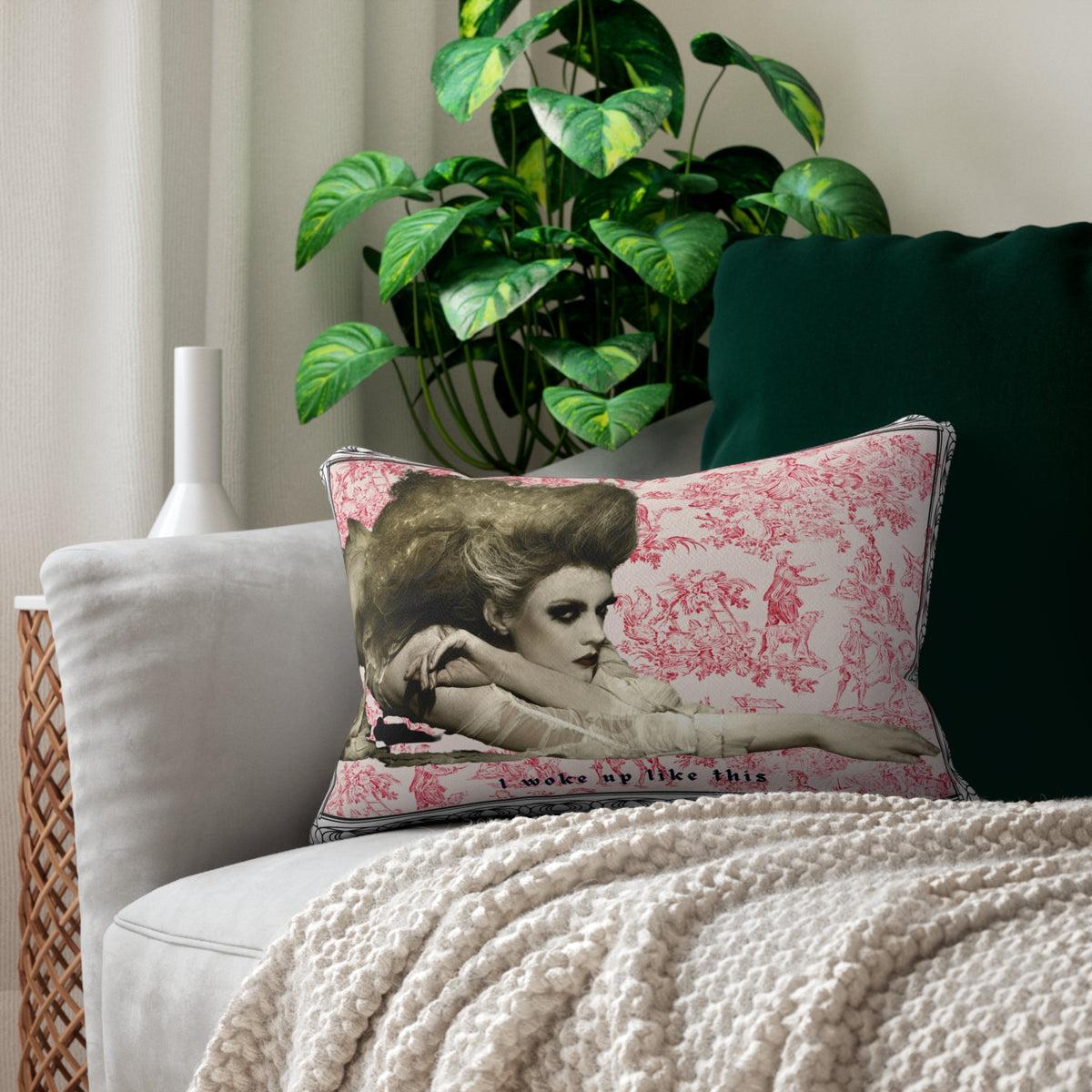 I Woke up Like This Pillow |Vintage Gothic Woman Throw Pillow