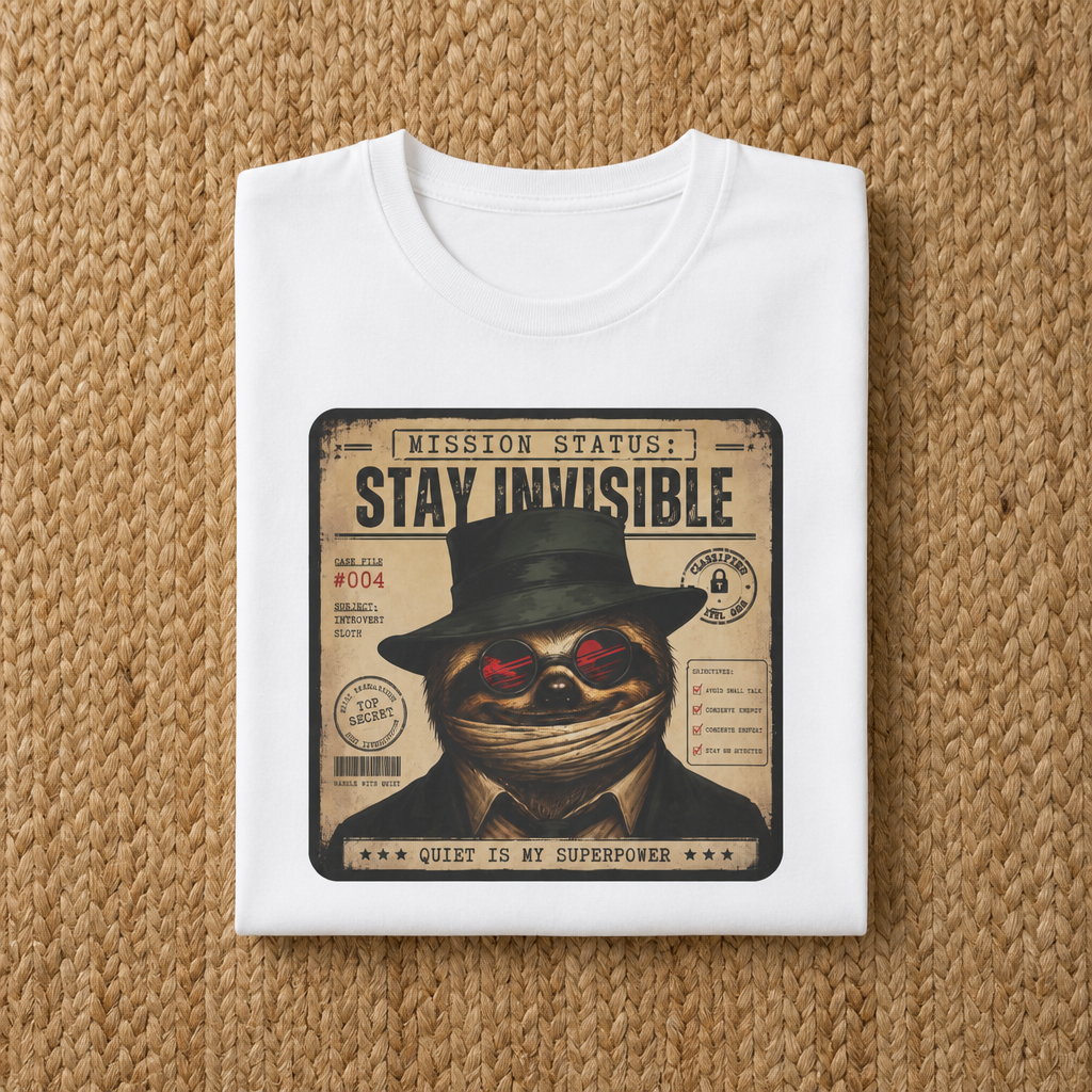 Stay Invisible  Sloth  T- Shirt  | Funny Introvert Graphic Tee